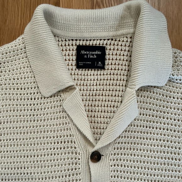 Abercrombie & Fitch Open Knit Polo Ivory XL Cotton Resort Grandpa Core Luxury - Picture 2 of 6